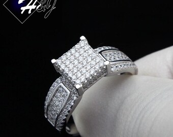 WOMEN Solid 925 Sterling Silver ICY CZ 8mm Square Eternity Engagement Band Ring*SR81