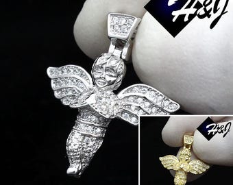 925 Sterling Silver Icy Bling MOISSANITE Gold/Silver 3D ANGEL WING Pendant*MSP556