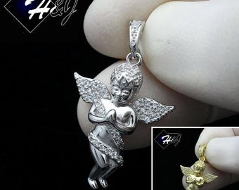 925 Sterling Silver Bling MOISSANITE Gold/Silver 3D Little ANGEL WING Pendant*MSP557