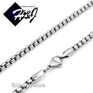 7.5"-40"MEN Stainless Steel 2mm/3mm/4mm/5mm/7mm Silver Smooth Box Link Chain Bracelet Necklace