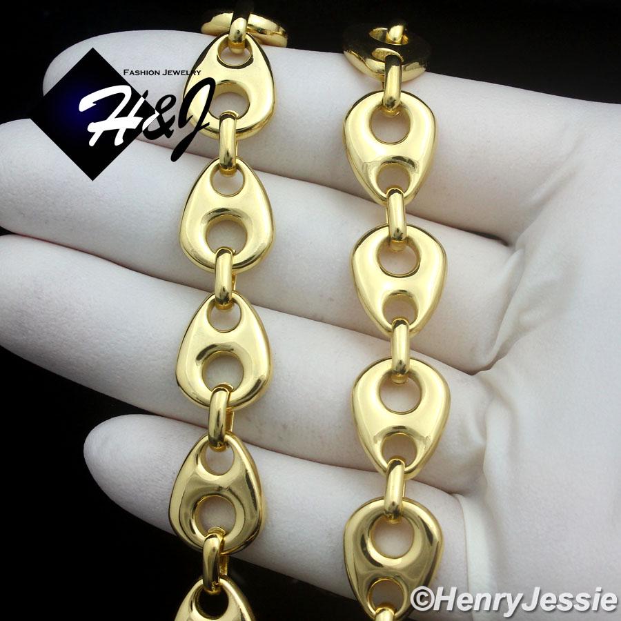 18"-40"MEN Stainless Steel 12mm Gold Plated Puffed Mariner Link Chain Necklace*GN170