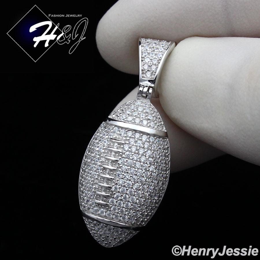 Solid 925 Sterling Silver Football Pendant – Gold Plated Iced Hip Hop CZ