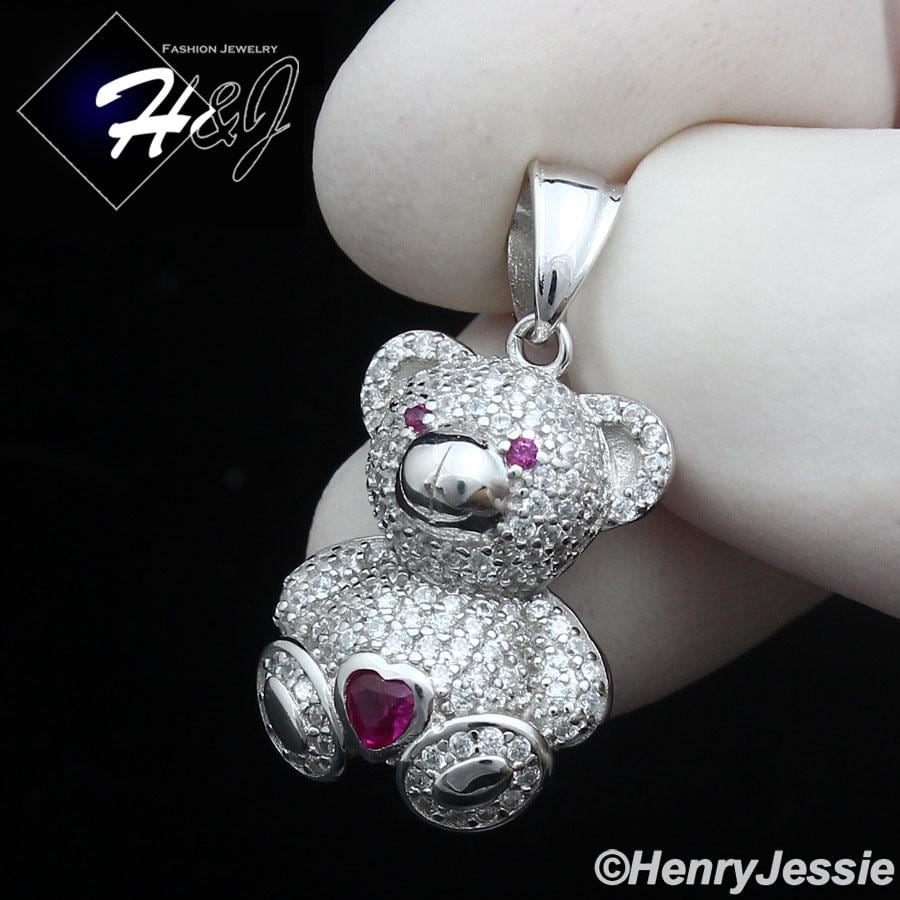 WOMEN Solid 925 Sterling Silver FULL ICY Bling Pink Heart 3D