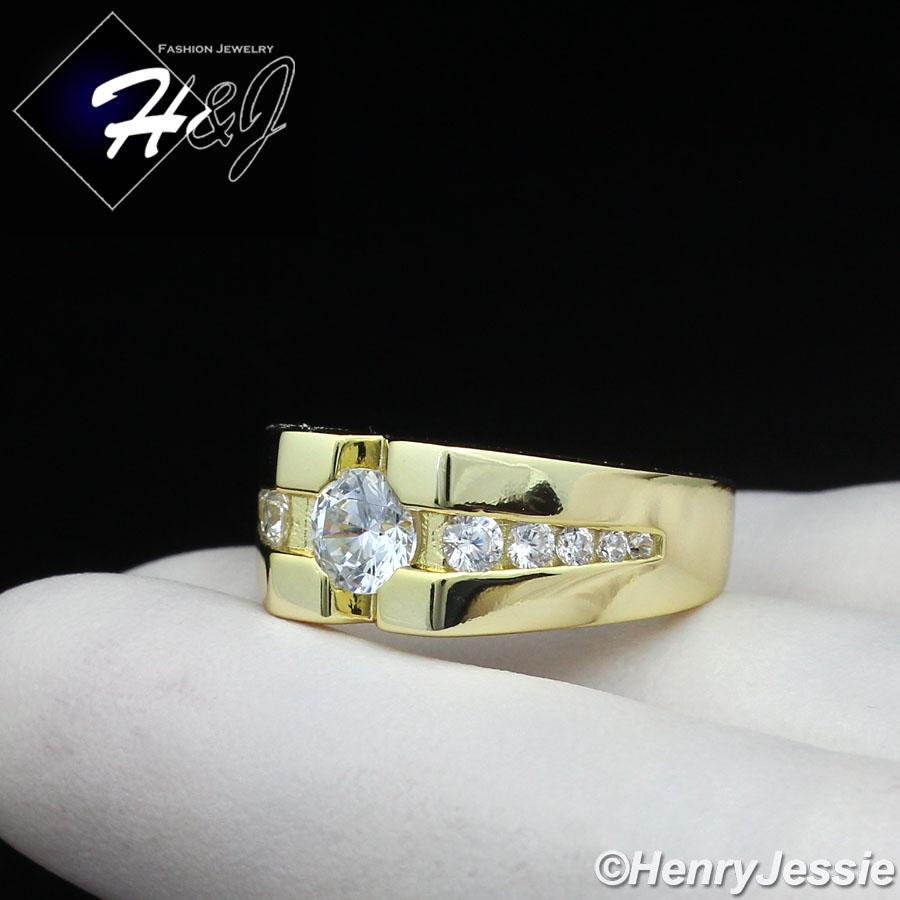 Men's 925 Sterling Silver Icy CZ Ring - 3D Gold Plated Or Silver, Sizes 7-13 R202