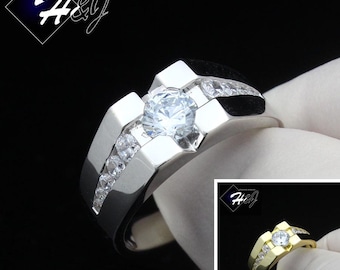 MEN 925 Sterling Silver Icy Bling CZ Gold/Silver Ring SIZE 7-12*SR202