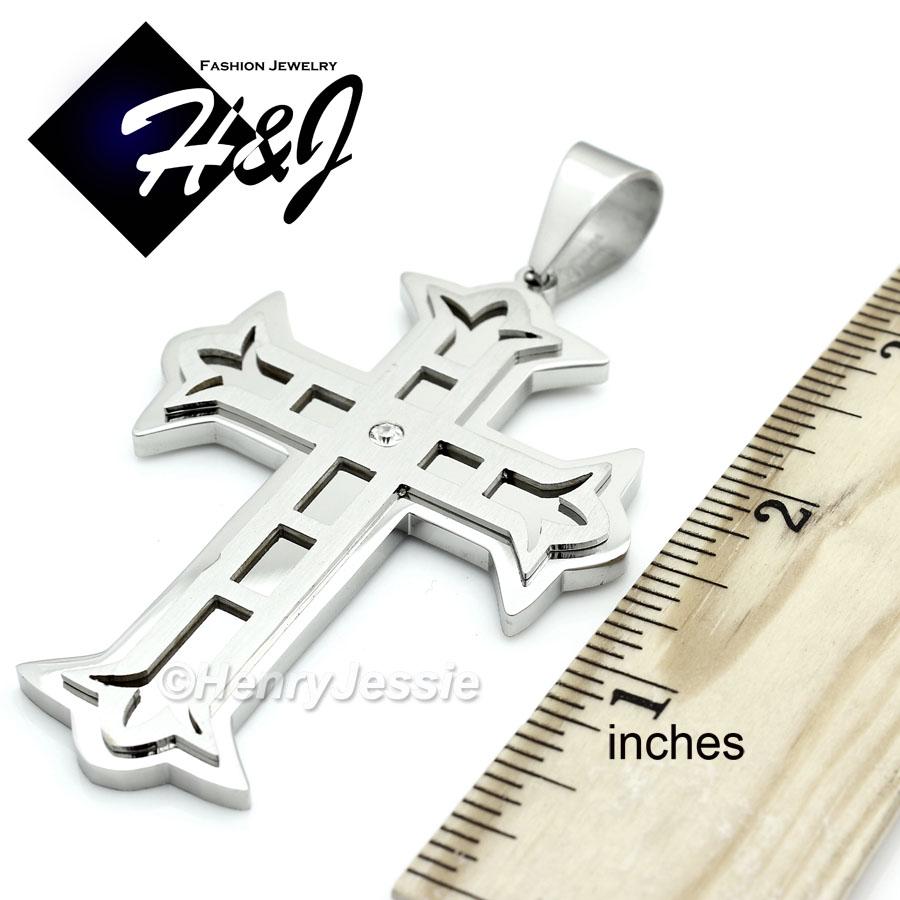 20MEN Stainless Steel 9mm Silver Cuban Curb Necklace Icy CZ Cross Pendant*L5
