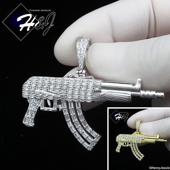 Men 925 Sterling Silver Icy Bling Baguette CZ 3D 