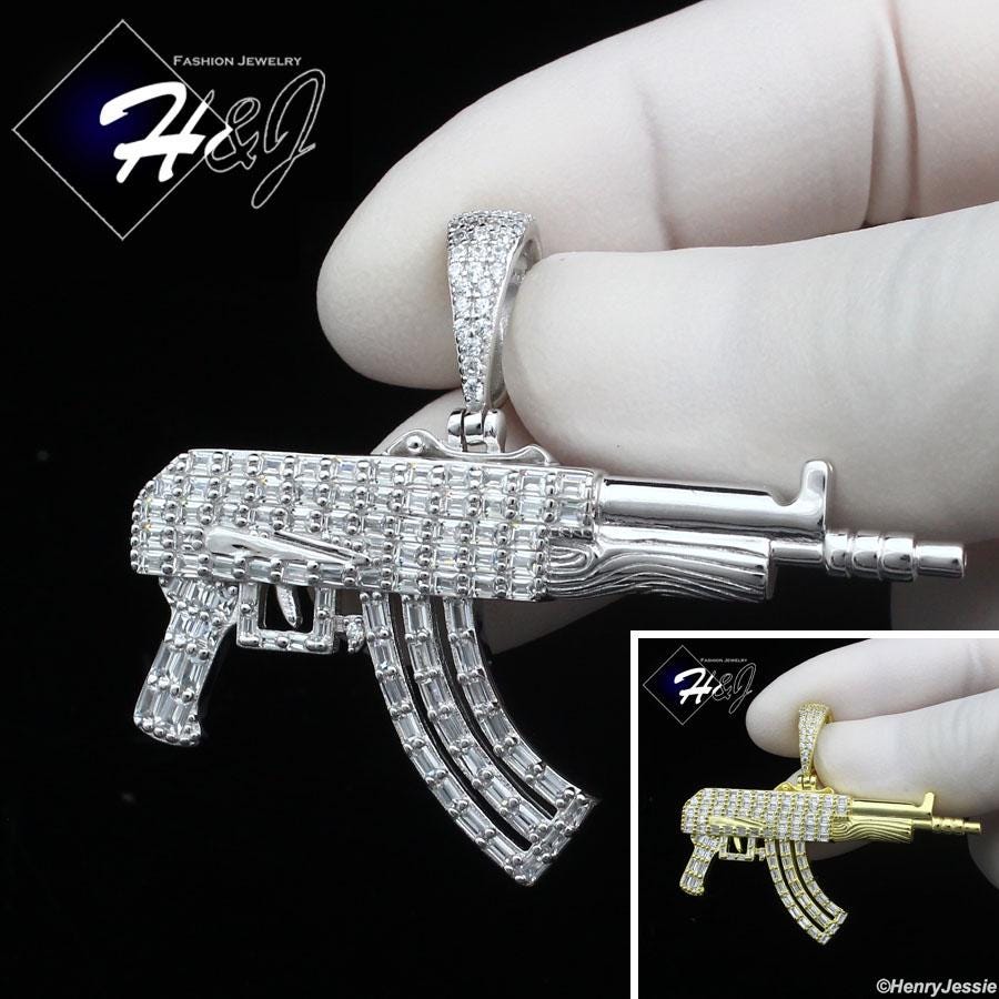 AVALANCHE AK-47 ペンダント　シルバー925 ブリンブリン Men 925 Sterling Silver Icy Bling Baguette CZ 3D 