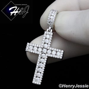 Men 925 Sterling Silver Icy Bling MOISSANITE Gold/Silver 3D Cross Pendant*SP531