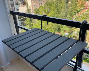 Balcony Table | Rustic Pine, Water-Resistant, Height-Adjustable Bar Table,Folding Wooden