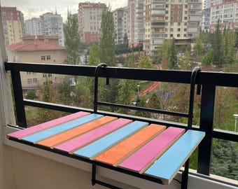 Mesa de balcón de pino rústico, resistente al agua, mesa de centro de altura ajustable, plegable de madera