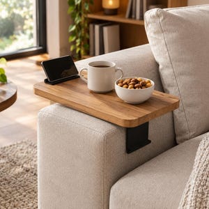 Mesa de apoio ajustável em travertino para sofá – Bandeja retangular moderna para sofá – Mesa lateral decorativa