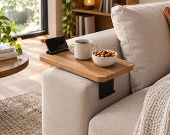 Verstellbarer Sofa-Armtisch aus Travertin – rechteckiges, modernes Couch Tablett – dekorativer Beistelltisch