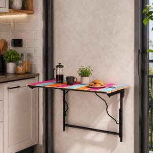 Foldable Natural Wood Balcony Table, Space-Saving Dining Surface, Wall Mounted Coffee Table