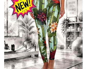 Island Style Leggings — Tropical Flowers & Bamboo Print