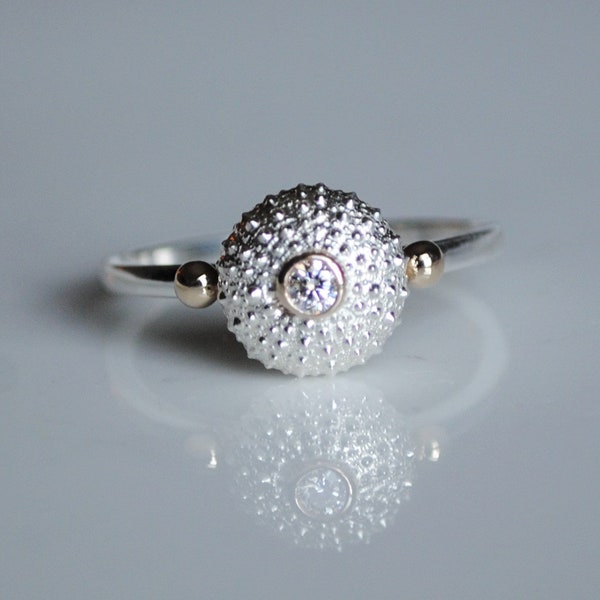 Sea Urchin Ring-Sterling Silver and 14k Yellow Gold Diamond