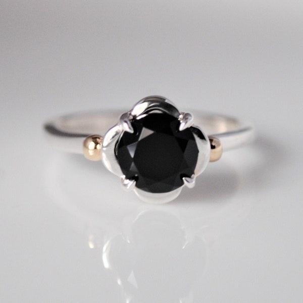 Anneau noir de spinel-14k or jaune et argent sterling