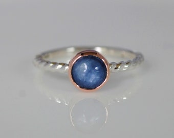 Blue Kyanite ring- 14K Rose Gold and Argentium Silver
