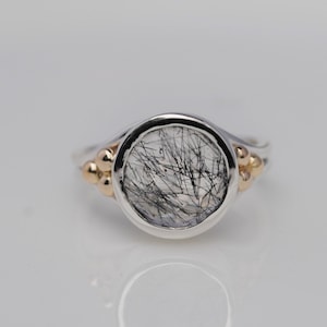 Rutilated Quartz Ring- 14K Yellow Gold And Sterling Silver