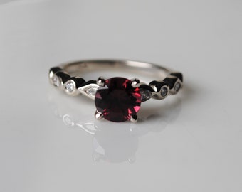 Rhodolite Garnet and Diamond Ring - 14k White Gold