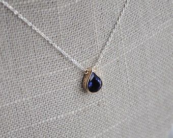 Pear Shaped Iolite Pendant - 14k Yellow gold and Sterling Silver