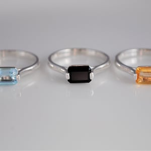 Emerald Cut Gemstone Ring- Sterling Silver