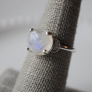 Moonstone and Diamond Ring - Half Moon Ring