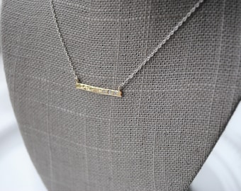 Gold Bar Necklace -  14K Yellow & Agentium Silver with Diamonds - Minimalist Jewelry