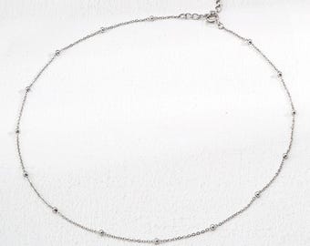 Dainty Sterling Silver Ball Beaded Necklace - Adjustable