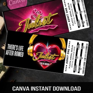 Juliet Broadway Ticket: Bearbeitbares Souvenir-Andenken (Canva Digital Download) Bild 1