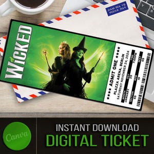 Druckbare WICKED Broadway Überraschungskarte. Bearbeitbares Musiktheater Faux Event Eintritt Souvenir Andenken. Canva Digitaler Download