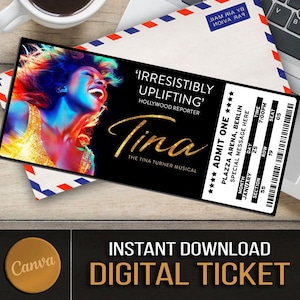 Druckbare TINA Musical Theater Ticket, personalisierte Geschenk Enthüllen, bearbeitbares West End, TINA Broadway Souvenir Andenken, Canva Download
