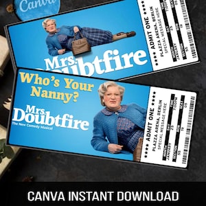 Mrs. Doubtfire Musical Ticket: Individuelles Broadway-Geschenk (Canva Download) Bild 1