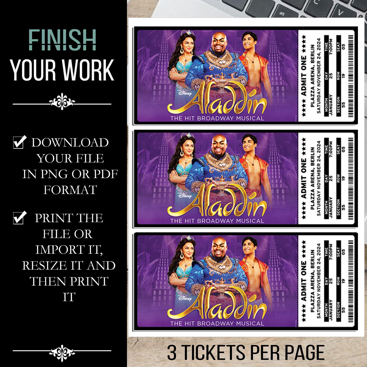 Printable Aladdin Musical Theatre Ticket, Personalized Gift Reveal ...