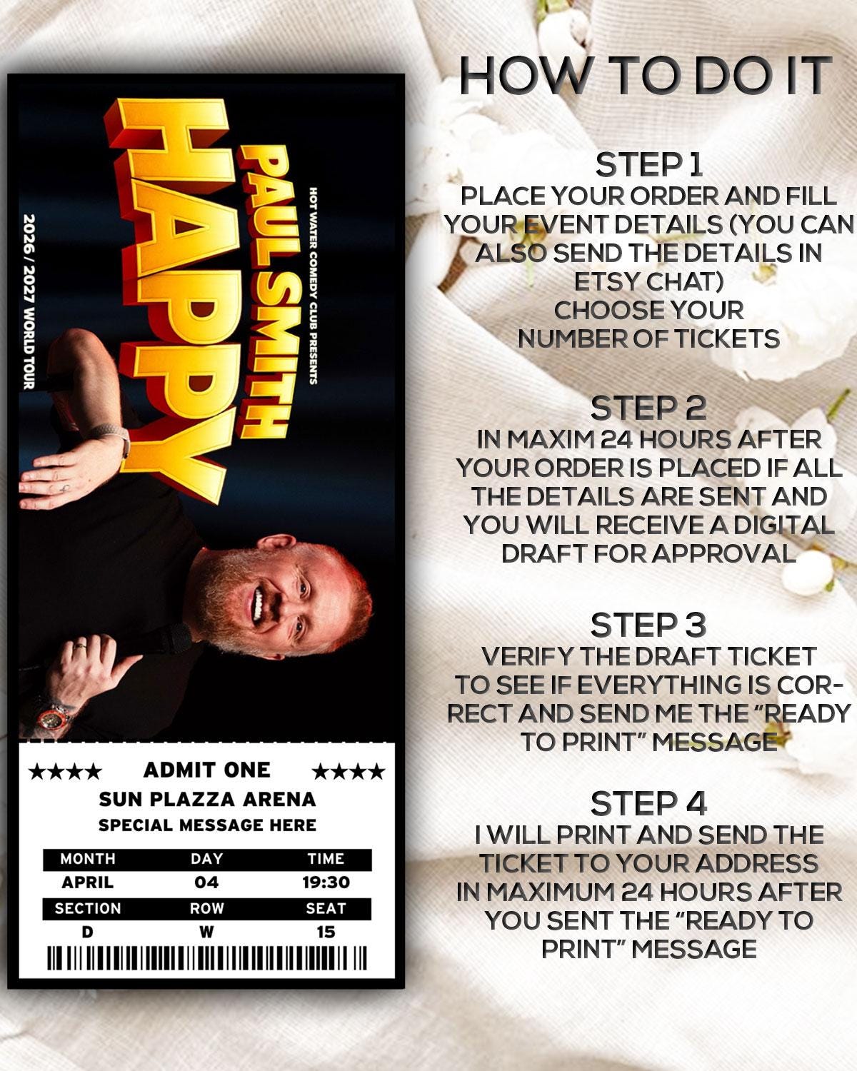 Custom Paul Smith Happy Tour Laminated Ticket, Comedy Show