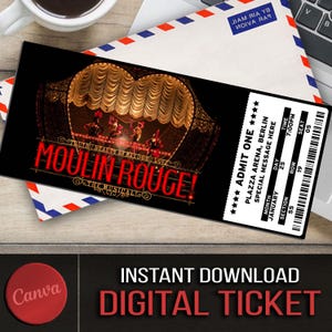 Druckbare MOULIN ROUGE Broadway Überraschungskarte, Moulin Rouge West End Musical Sammlertheaterkarte, Canva Bearbeitbares Musiktheater