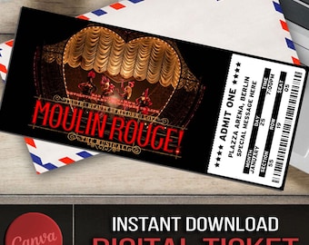 Printable Moulin Rouge Ticket: Broadway Musical Theatre (Canva Editable, Digital Download)