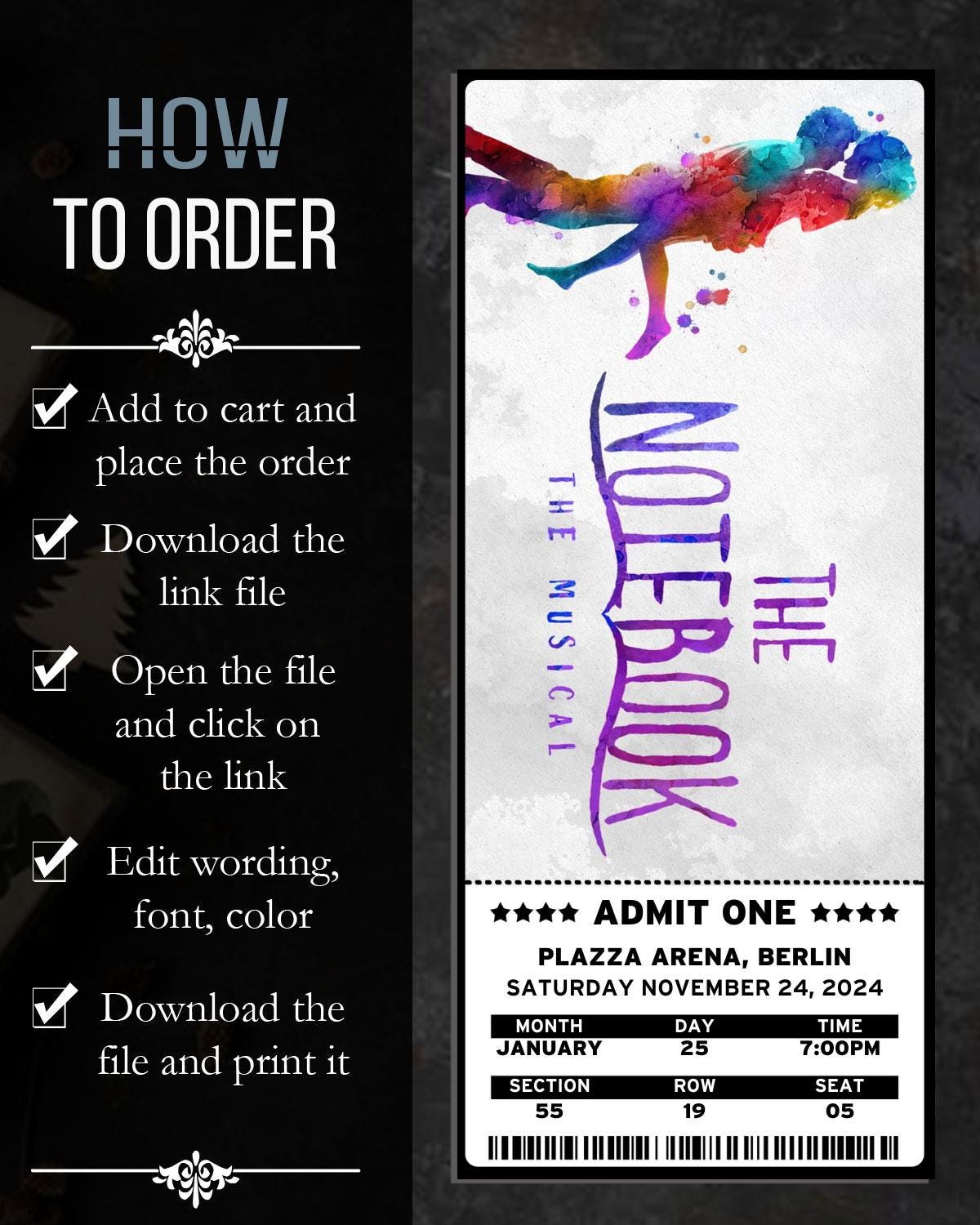 The Notebook Broadway Ticket, Collectible Souvenir (digital Download ...