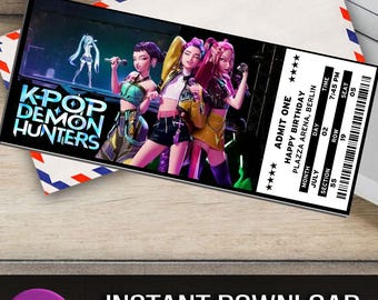 Invitación de cumpleaños con entrada para concierto de K-Pop Demon Hunter (descarga digital)