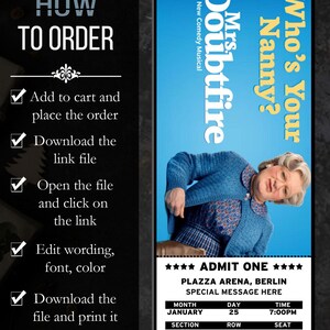 Mrs. Doubtfire Musical Ticket: Individuelles Broadway-Geschenk (Canva Download) Bild 2