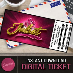 Druckbare Juliet Broadway Surprise Ticket und Juliet Musical Collectible Theaterkarte und Juliet bearbeitbares Musiktheater-Faux-Event