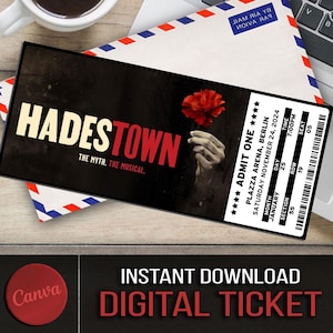 Druckbare HADESTOWN Broadway Surprise Ticket. Bearbeitbares Musiktheater Faux Event Eintritt Souvenir Andenken. Canva Digitaler Download