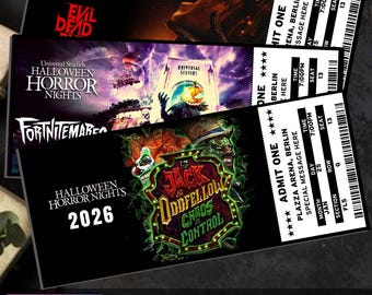Pacchetto biglietti per Halloween Horror Nights • 3 biglietti modificabili in Canva • Pass stampabili per eventi spaventosi • Download immediato