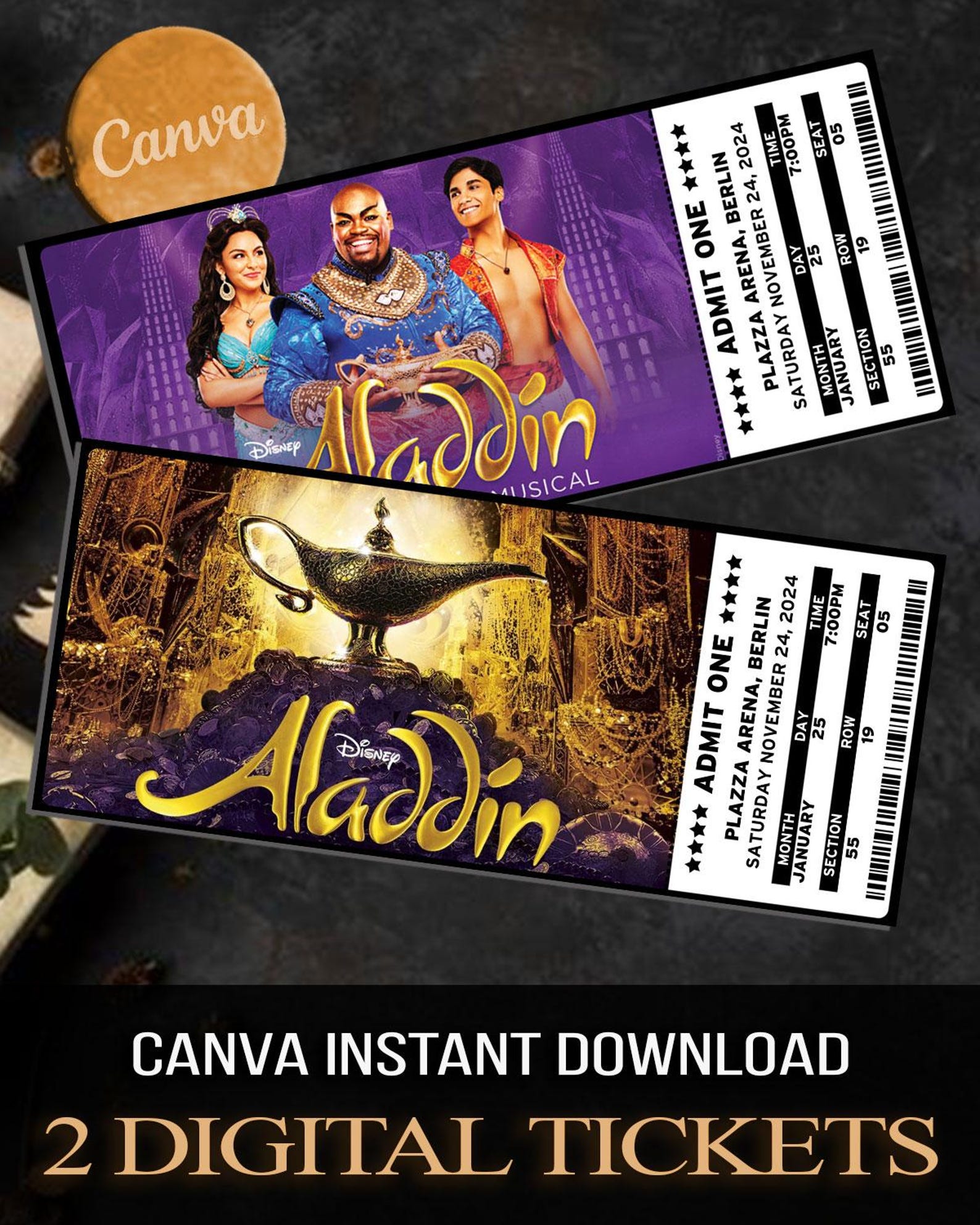 Personalized Aladdin Broadway Ticket, Broadway West End Gift Reveal ...