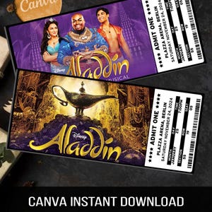 Personalized Aladdin Broadway Ticket, Broadway West End Gift Reveal Keepsake (Canva Download)