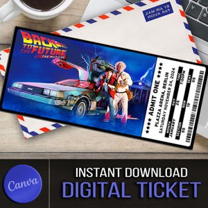Druckbares Zurück in die Zukunft Musical Theater Ticket, personalisierte Geschenk offenbaren, bearbeitbare West End Broadway Souvenir Andenken, Canva Download