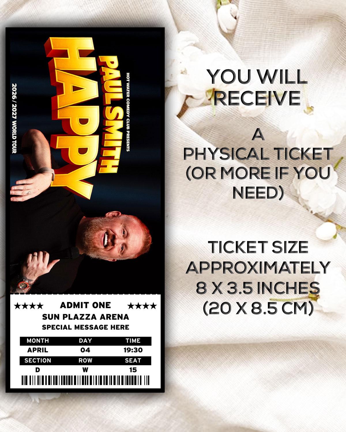 Custom Paul Smith Happy Tour Laminated Ticket, Comedy Show
