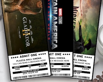 Aangepast ticket souvenir fysiek evenement: gepersonaliseerde film, concert of theatervoorstelling (digitale download)