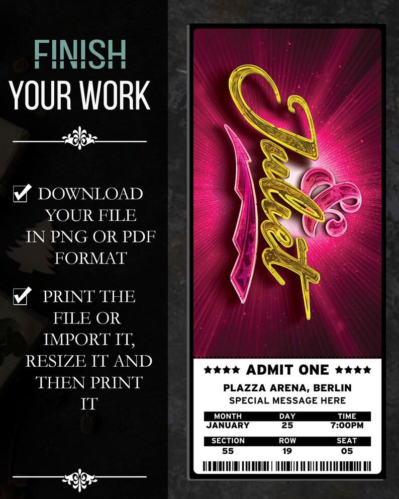 Juliet Broadway Ticket: Bearbeitbares Souvenir-Andenken (Canva Digital Download) Bild 4