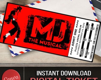 MJ The Musical Ticket, Broadway Souvenir Keepsake (Canva Editable, Digital Download)
